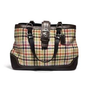 Coach Bag Hampton Tattersall Houndstooth Plaid Woven Shoulder Large Multicolor